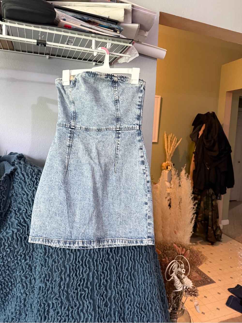 Zara Light Blue Strapless Denim Mini Dress